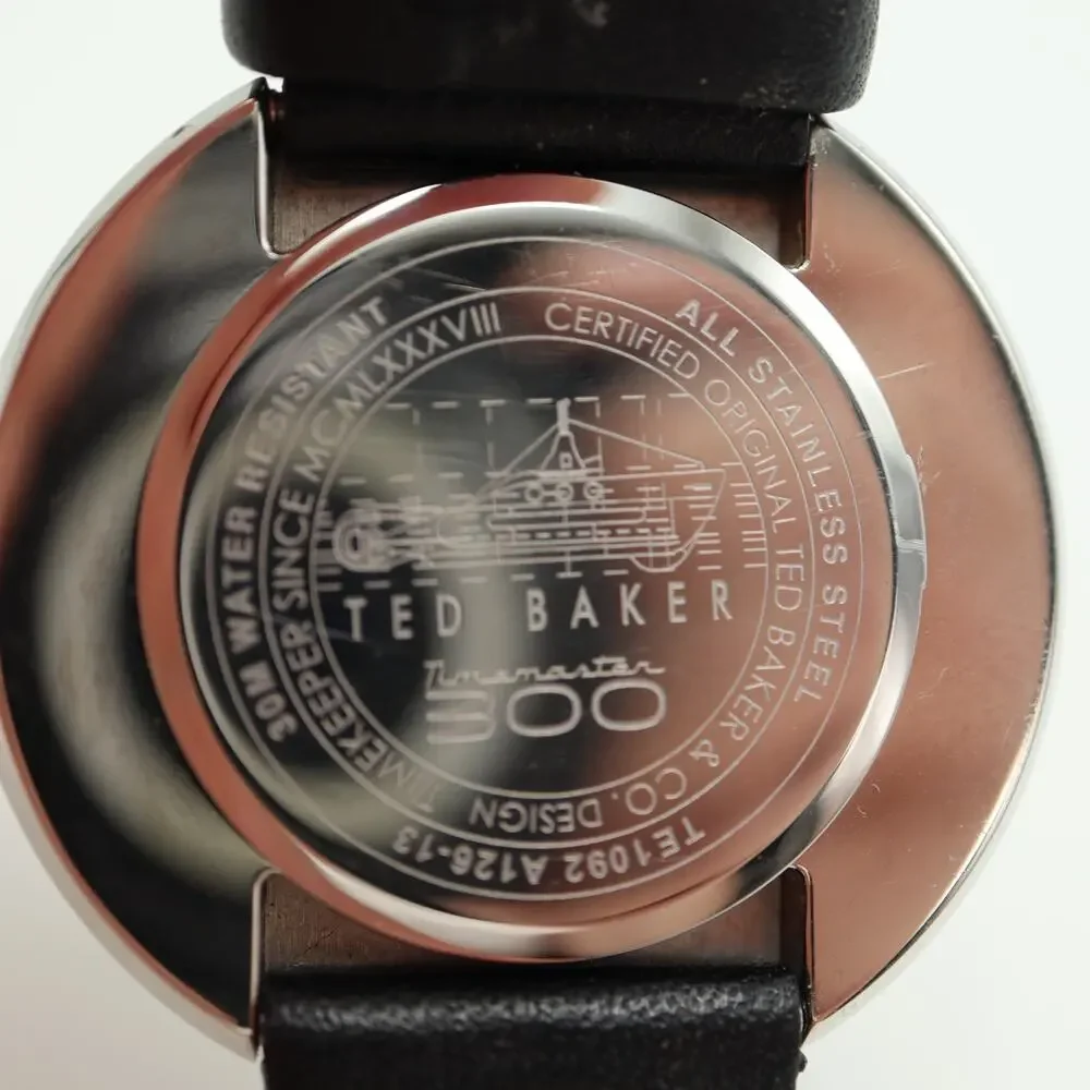 Ted Baker Mens Round 42mm Classic Date Watch Dress Black Leather w New Battery